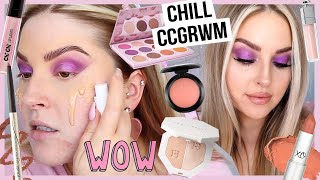 CHILL chit chat get ready with me 🍭 glowing purple makeup look!