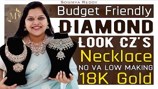 18k CZ gold Necklace | Diamond Look CZ Necklaces No VA | Telangana Pilla | CZ jewellery