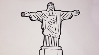 HOW TO DRAW CHRIST THE REDEEMER | LANDMARKS IN THE WORLD | EASY DRAWING STEP BY STEP