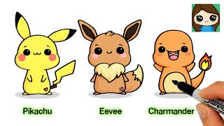 How to Draw Chibi EASY Pokemon #1 | Pikachu • Eevee • Charmander