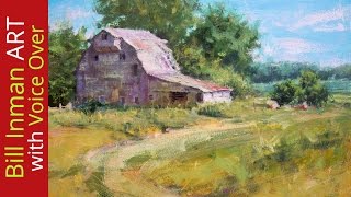 Paint a Barn - How to Paint an Old Barn, Fields and Trees - Fast Motion w/Voice Instruction