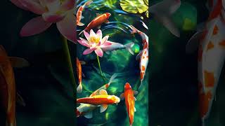 Koi and Lotus.錦鯉戲蓮 #錦鯉 #原創  #lotus #koi  #tranquility #shorts #rich #wealth #lucky #shortsvideo