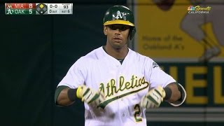 MIA@OAK: Davis doubles the other way to score Lowrie