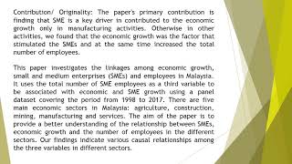 Understanding the Economic Linkages among Small and Medium Enterprises, Economic Growth, and Employe