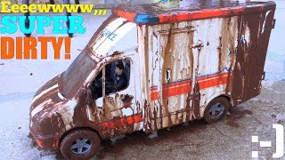 Kids' TOY CAR WASH! The Bruder Ambulance Toy is Covered with MUD! Ambulance Car Wash
