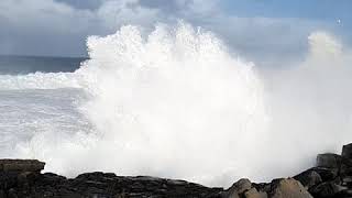 (Slo mo) Huge seas batter the Atlantic coastline, Doolin, Ireland.