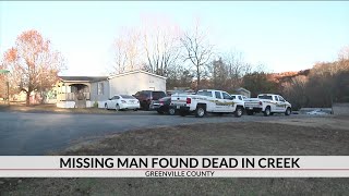 Missing man found dead in creek in Greenville Co.