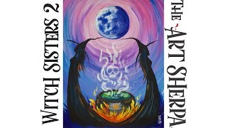 How to paint Acrylic on Canvas Witch Sisters Moon LIVE Beginner tutorial | TheArtSherpa