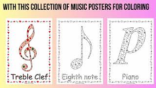 Music Notes \u0026 Rests Posters for Coloring | Valentine`s Day Classroom Decorations