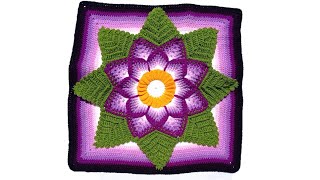 Como tejer el Cuadrado de colores N° 45 o muestra con flor en 3D a crochet para colchas y cojines