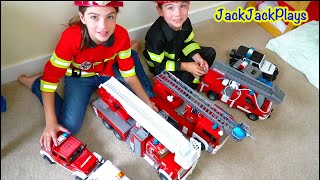 Firefighter Costume Pretend Play Skits | Bruder Fire Trucks | JackJackPlays