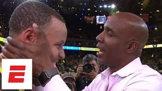 Barry Bonds congratulates Stephen Curry after return in Game 2 of Warriors-Pelicans | ESPN