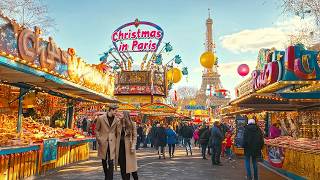 Magic Christmas Market in Paris, Walking tour 4k