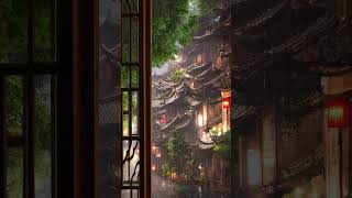 每次下雨的时候，看着窗外的风景，渐虚隐实 Looking at the scenery outside the window, it gradually fades into reality