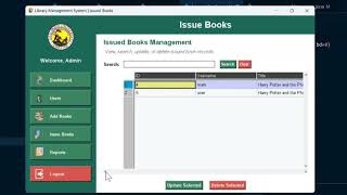 Issued Books Admin - Library System (Python Tkinter & SQLITE - Desktop App Demo)