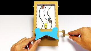 DIY Car Racing Game from Cardboard | เกมรถแข่งหมุนมือจากลังกระดาษ