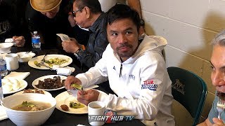 MANNY PACQUIAO EATING LIKE GOKU AFTER WEIGH IN WITH KEITH THURMAN