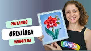 PINTANDO ORQUIDEA VERMELHA EM TECIDO