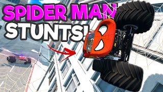 Spider Man Monster Truck Sticks to Walls to ESCAPE the Police in BeamNG Drive!