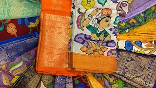 Mangalagiri Pattu Dress Materials with Hand Painted Pen Kalamkari Dupattas, Direct Weavers Store