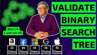 Validate Binary Search Tree: 98 - Tree technical interview, @ Google, apple, Amazon, meta, microsoft