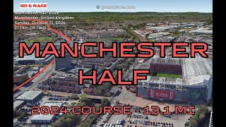 Manchester Half 2024: fly over the half-marathon course! Video of the race path.