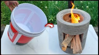 How to make Firewood stove from plastic bucket |  রং বালতি দিয়ে চুলা তৈরিl