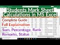 Mark Sheet Calculations in MS Excel | MS Excel Student Mark Sheet Calculations Sum, Percentage, Rank