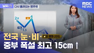 [날씨] 전국 눈·비‥중부 폭설 최고 15cm↑ (2022.12.21/930MBC뉴스)