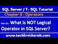What is NOT Logical Operator in SQL Server  - SQL Server / TSQL Tutorial Part 121