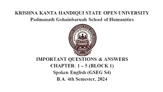 #kkhsou BA 4th Sem Spoken English Important Questions \u0026 Answers