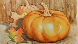 【土人教画】356 水彩画 感恩节南瓜 Terrain art class watercolor-Thanksgiving pumpkin 土人老师网课报名微信号：1647838998