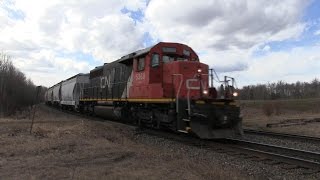 CN Train Spotting HD: CN SD40-2 5368 Leads CN 519 Eastbound At Carvel AB 2/6 4/16/15