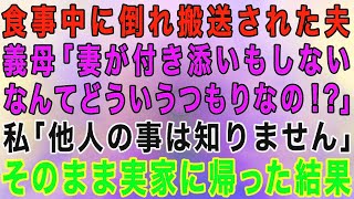 義実家で食事中に倒れた救急車で搬送される夫。義母「妻が付き添いもしないなんてどういうつもり？」私「他人なので知りません」→そのまま実家に帰った結果w