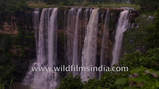 Monsoon water creates an amazing waterfall in Vindhya Range of Central India