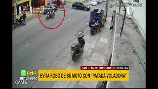 Hombre evita que ladrón robe su moto con una “patada voladora”