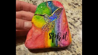 Rainbow "Spirit" Hummingbird Rock Art / Rock Painting Ideas/ Rock Foiling
