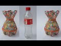 DIY: Plastic Bottle Crafts!! How to Make Flower Vase With Plastic Bottle & Paper! Very easy & quick!