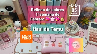 Relleno de sobres 1°semana de Febrero 2025 y Haul de Temu 💰💖🍀#sistemadesobres #retosdeahorro