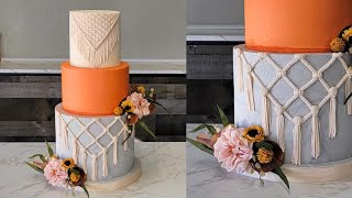 New Twist on a Modern Classic!  Marbled Concrete Macrame Cake | Fake Bottom Tier | Cake Decorating