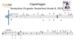 Drum score, how to play 'Copenhagen' - Rockschool Grade 8 drums 2024