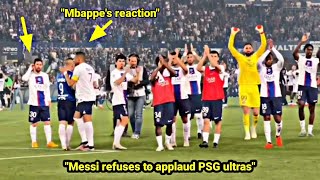 Mbappe's reaction when Messi refuses to celebrate with PSG ultras after winning the Ligue 1 title