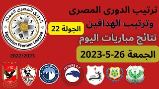 ترتيب الدوري المصري وترتيب الهدافين ونتائج مباريات اليوم الجمعة 26-5-2023 من الجولة 22