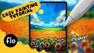 Easy Procreate Tutorial for Beginners: Paint a Stunning Sunflower Field | With Free Brushes