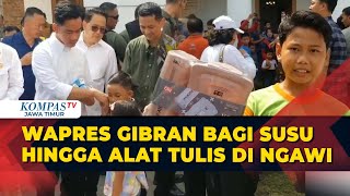 Momen Wapres Gibran Sapa Warga \u0026 Ratusan Pelajar di Ngawi: Bagikan Tas, Krayon dan Susu Gratis!