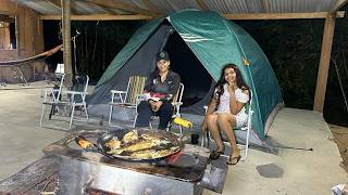 FISHING CAMP AND FRIED FISH ON THE WOOD STOVE