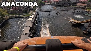 ANACONDA Splash Water Coaster in Amusement Park Energylandia Zator Poland POV 4k video, Front seat