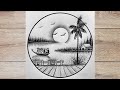How to drawing sun rising river scenery