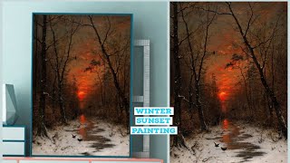 PAINTING A REALISTIC WINTER SUNSET LANDSCAPE ACRYLIC TUTORIAL FOR BEGINNERS#131