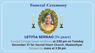 Funeral Ceremony Of LETITIA SERRAO (74 years) Sacred Heart Church, Madanthyar